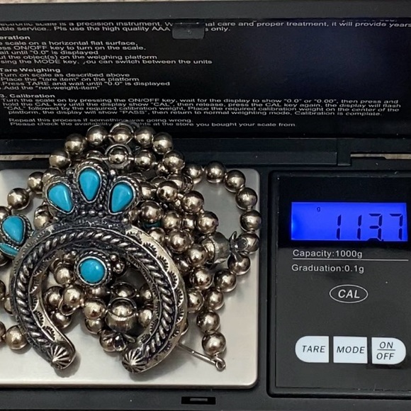 Vintage Faux Turquoise Silver-tone Ball Chain Squash Blossom Boho Necklace - Picture 10 of 12